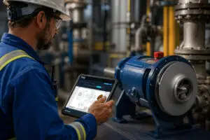 Energy operations engineer verifying spare part data for Immensa digital inventory