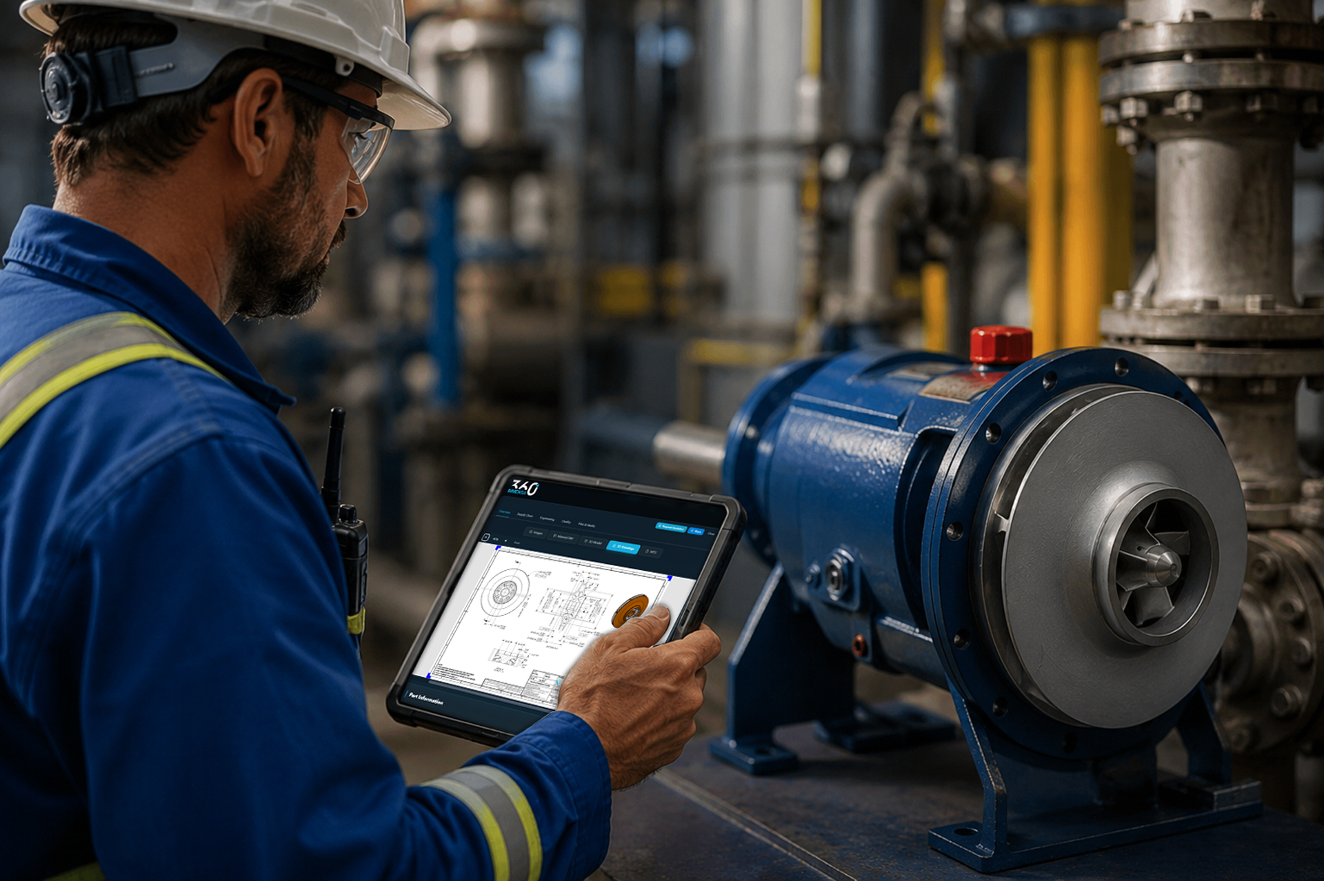 Energy operations engineer verifying spare part data for Immensa digital inventory