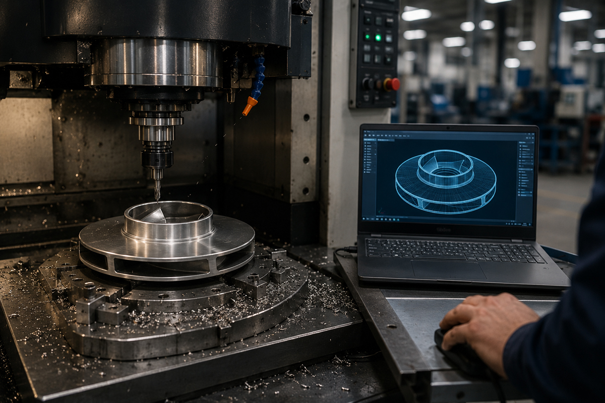 On demand manufacturing of a digitised spare part using CNC machining and 3D printing