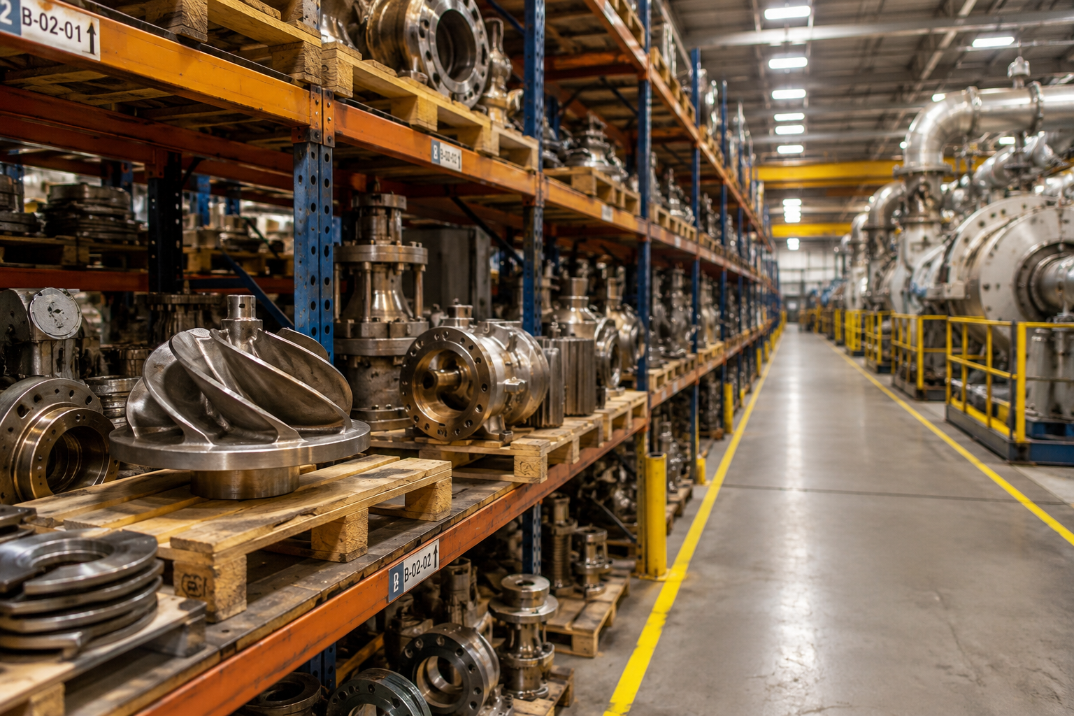 Industrial spare parts storeroom in an energy facility highlighting obsolescence risk