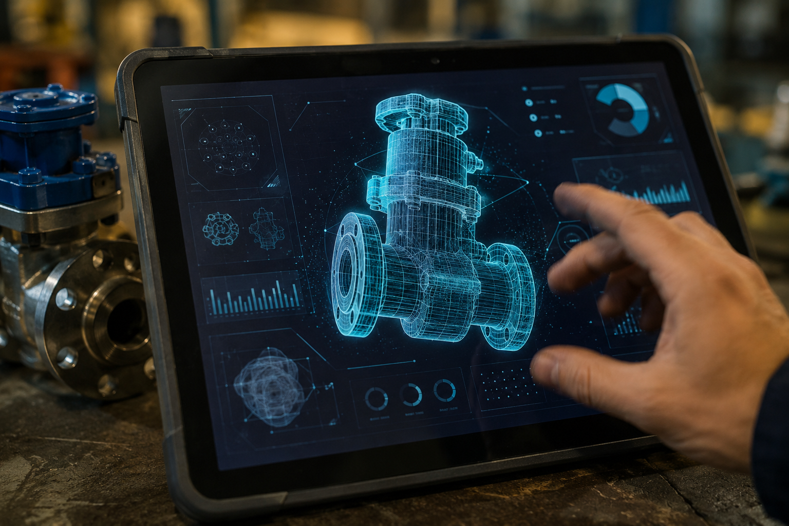 Digital inventory platform showing a 3D spare part model and technical data, Immensa