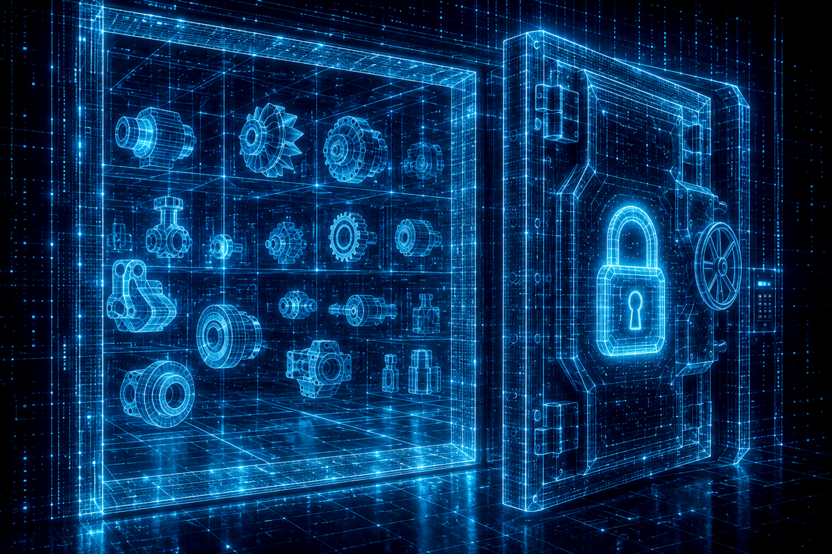 Digital spare parts data secured and managed for on demand industrial manufacturing