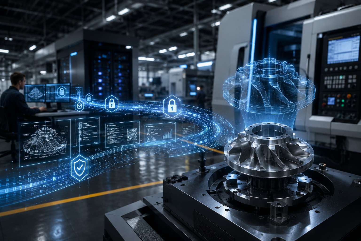 Cybersecurity protecting digital spare parts data across a distributed production network